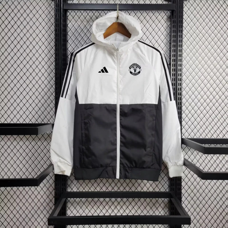 Windjacke Manchester United 24/25 – Weiß und Schwarz
